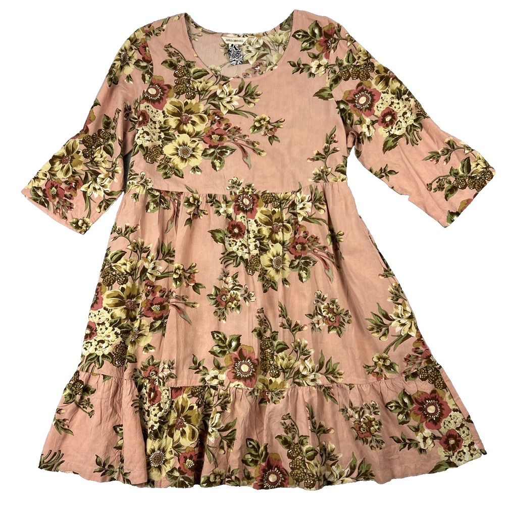 April Cornell Floral Dress‎ L Floral Pockets Prairie Cottagecore Granola